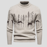Hans | Herren-Weihnachtspullover mit Rentier- und Waldmotiv – Beige