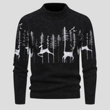 Hans | Herren-Weihnachtspullover mit Rentier- und Waldmotiv – Schwarz