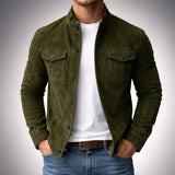 Herren Olivgrüne Wildleder Hemdjacke – Stilvolle Legere Oberbekleidung – Grün