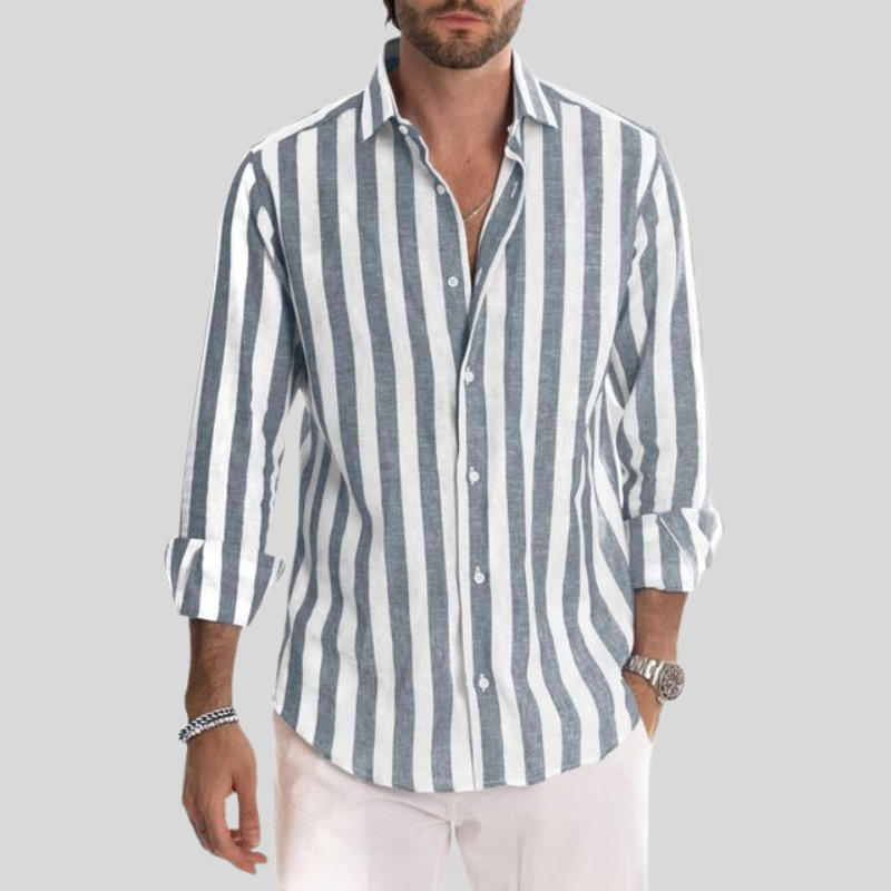 Herren Gestreift Langarm Hemd | Button-Down