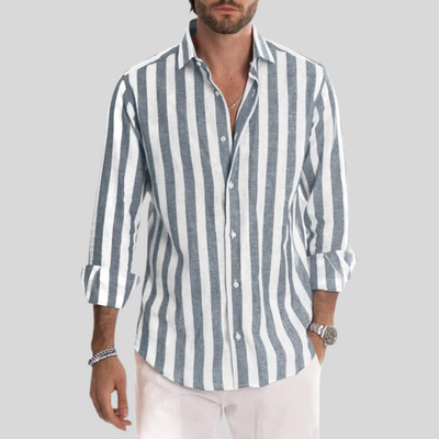 Herren Gestreift Langarm Hemd | Button-Down