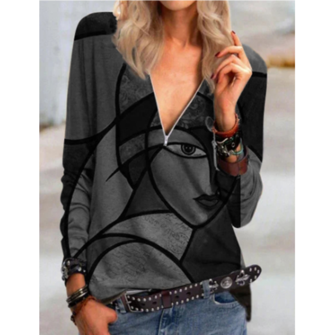 Brunetta® | Stylische Bluse mit V-Ausschnitt und abstraktem Print