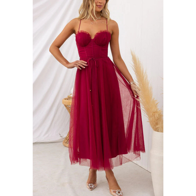 Elegantes Sommerkleid Mit Spaghettiträgern Für Damen | Midi