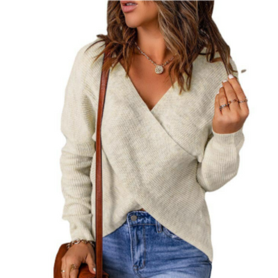 Langärmliger Wickelpullover Für Damen | V Ausschnitt