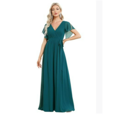 Damen V-Ausschnitt Flatterärmel Kleid | Maxi