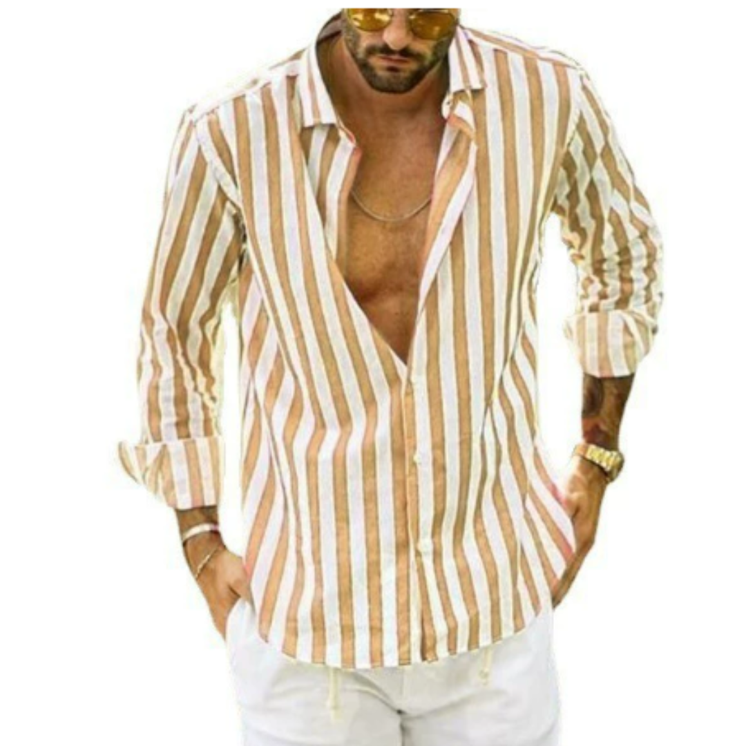 Langarmhemd mit Streifen – Button-Down-Kragen