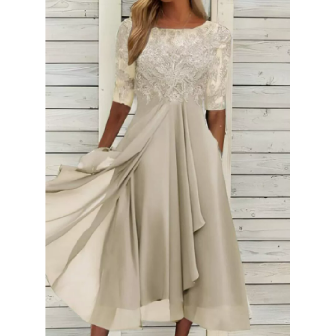 Damen Plissee Rundhalsausschnitt Kleid | Mini