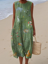 Elisa | Strandkleid mit künstlerischem Ausdruck – Grün