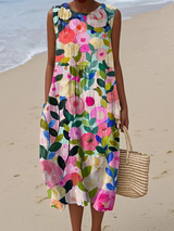 Elisa | Strandkleid mit künstlerischem Ausdruck – Blumenmuster