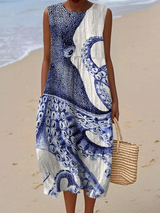 Elisa | Strandkleid mit künstlerischem Ausdruck – Blau