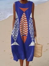 Elisa | Strandkleid mit künstlerischem Ausdruck – Dunkelblau