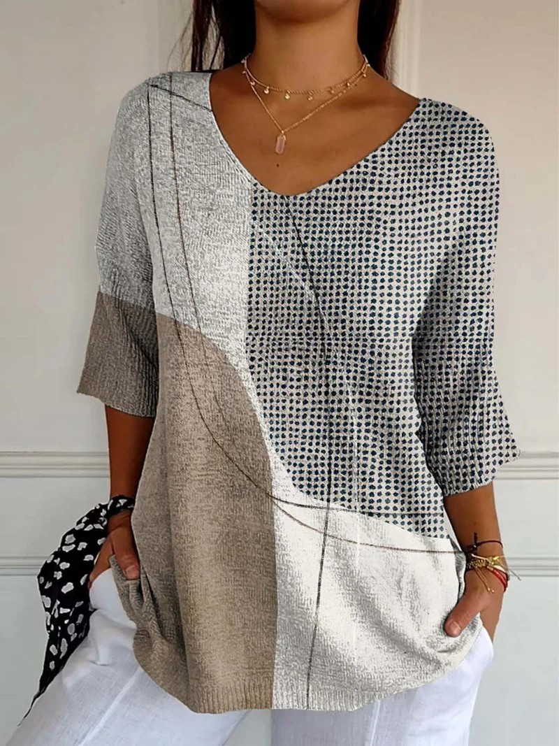 Annelina® | Damen Abstract Geometric Pattern Kunstdruck Lässiger Strickpullover