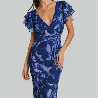 Damen Elegantes Rüschen V Ausschnitt Stylisches Kleid | Maxi
