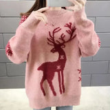 Doris | Gestrickter Damen-Weihnachtspullover mit Rentiermotiv – Rosa