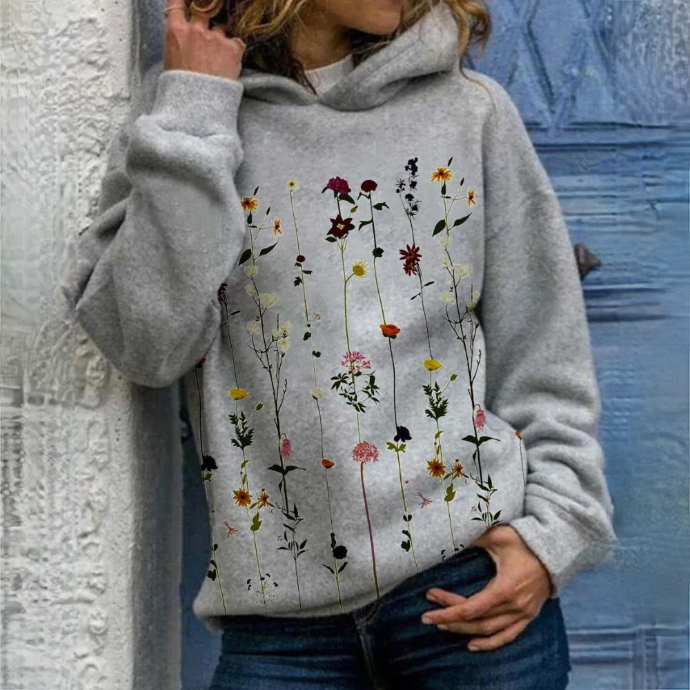 Damen Kapuzenpulli mit Blumenmuster | Strick