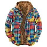 Simon | Herren Patchwork Flanelljacke Winter Gefüttert Kapuze Reißverschluss – Mehrfarbig Kariert