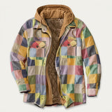 Simon | Herren Patchwork Flanelljacke Winter Gefüttert Kapuze Reißverschluss – Pastellfarben Kariert