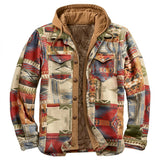 Simon | Herren Patchwork Flanelljacke Winter Gefüttert Kapuze Reißverschluss – Sandfarben Kariert