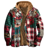 Simon | Herren Patchwork Flanelljacke Winter Gefüttert Kapuze Reißverschluss – Burgunderrot Kariert