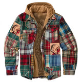 Simon | Herren Patchwork Flanelljacke Winter Gefüttert Kapuze Reißverschluss – Waldgrün Kariert