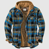 Simon | Herren Patchwork Flanelljacke Winter Gefüttert Kapuze Reißverschluss – Blau