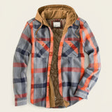 Simon | Herren Patchwork Flanelljacke Winter Gefüttert Kapuze Reißverschluss – Grau