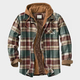 Simon | Herren Patchwork Flanelljacke Winter Gefüttert Kapuze Reißverschluss – Dunkelgrün