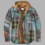 Simon | Herren Patchwork Flanelljacke Winter Gefüttert Kapuze Reißverschluss – Mint