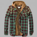 Simon | Herren Patchwork Flanelljacke Winter Gefüttert Kapuze Reißverschluss – Grün