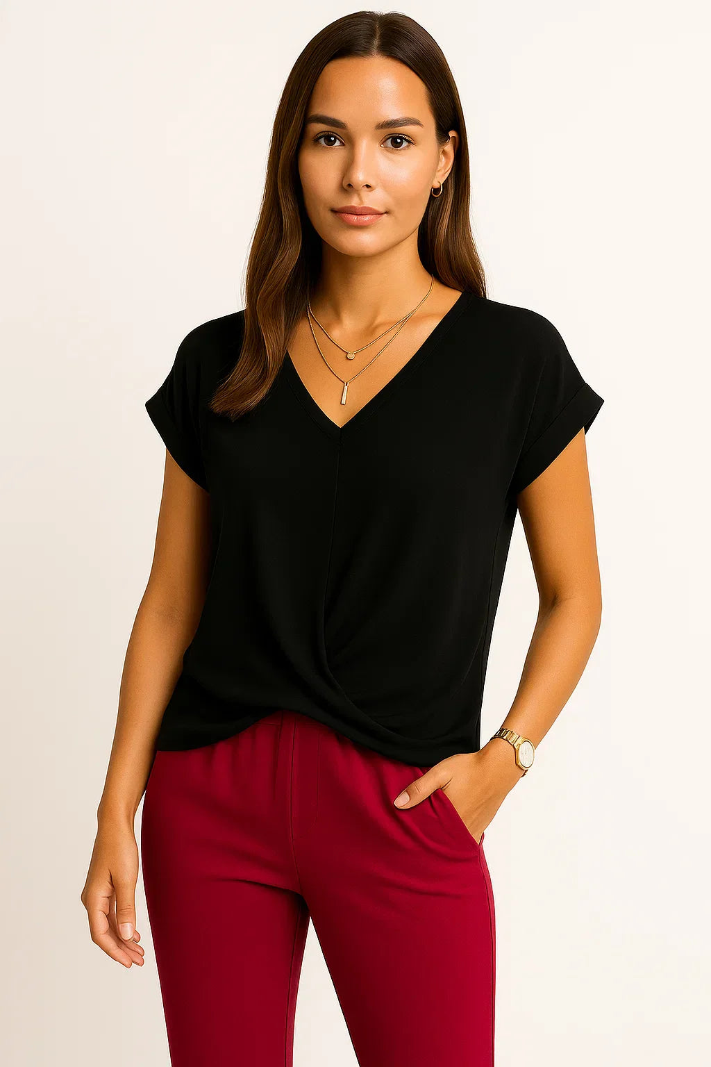 V-Ausschnitt Damen Knotenshirt
