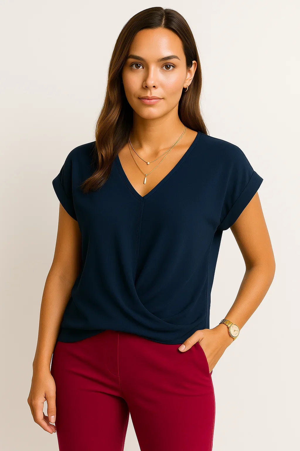 V-Ausschnitt Damen Knotenshirt