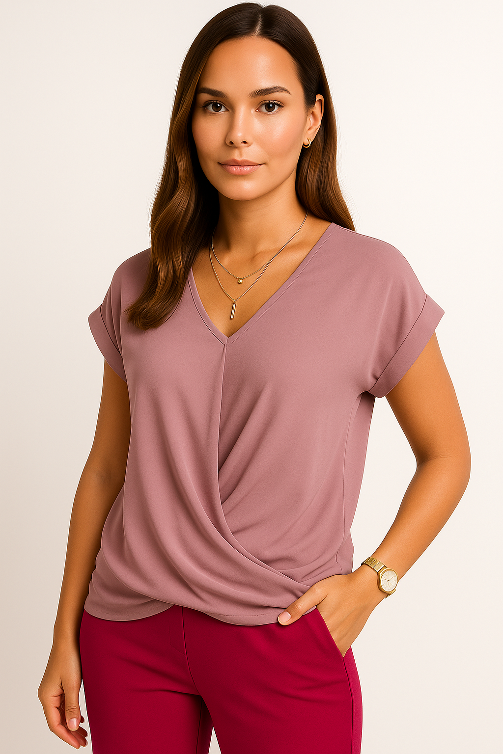 V-Ausschnitt Damen Knotenshirt