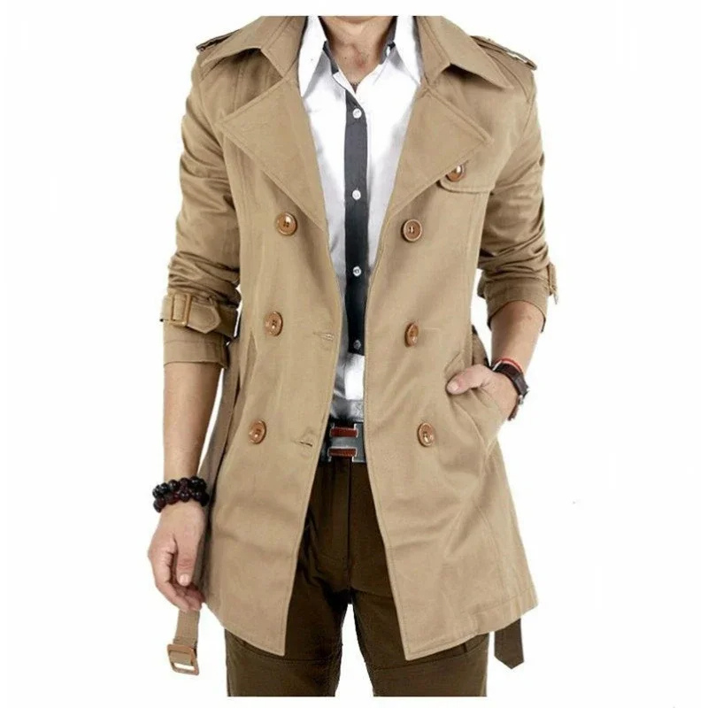 Herren Trenchcoat Lang mit Gürtel - Eleganter Businessmantel