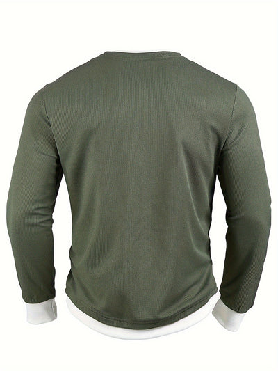 Geripptes Herren Sweatshirt aus Baumwolle mit Rundhalsausschnitt | Sportlich-Elegant