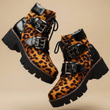 Isabella | Exklusive und Moderne Damen-Stiefeletten mit Markanten Schnallendetails – Leopardenorange