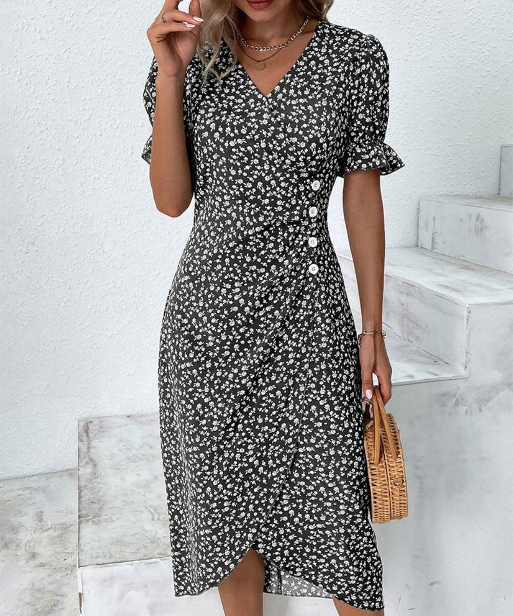 Vanessa – Geblümtes Midikleid mit V-Ausschnitt