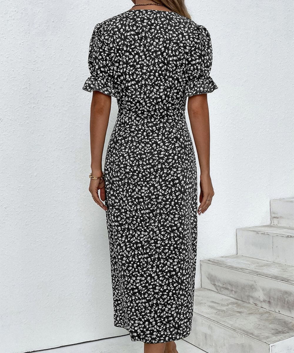 Vanessa – Geblümtes Midikleid mit V-Ausschnitt