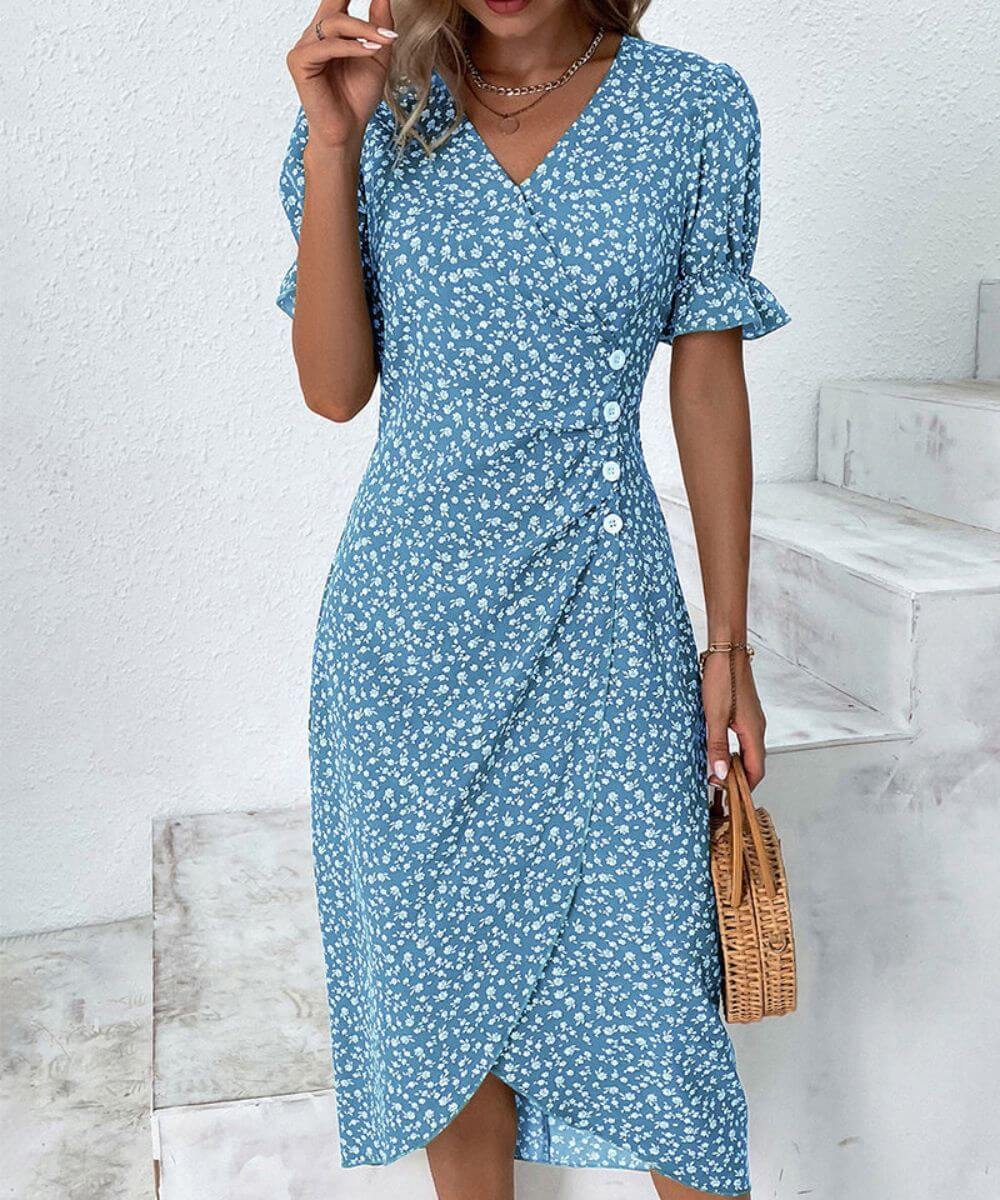 Vanessa – Geblümtes Midikleid mit V-Ausschnitt