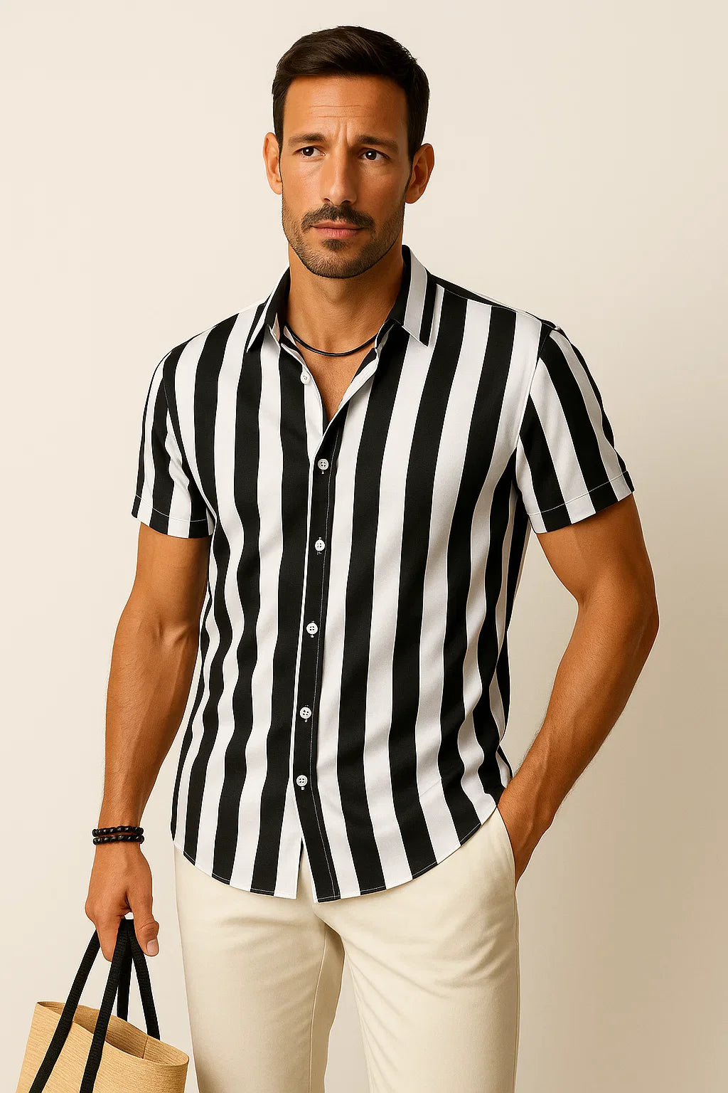 Vertikal Gestreiftes Kurzarm Hemd