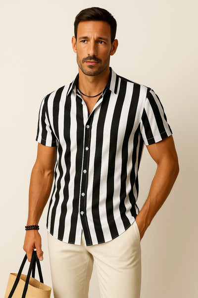 Vertikal Gestreiftes Kurzarm Hemd