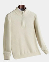 VILHELM™ | BASIC-PULLOVER MIT HALBEM REIẞVERSCHLUSS – Beige