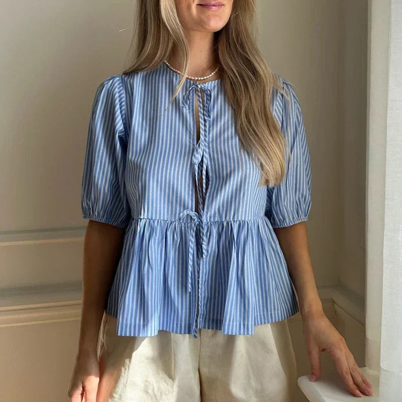 Brunelle® | Vintage gestreifte Bluse mit Schleife