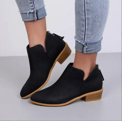 Stylische Wildleder Stiefeletten mit Reißverschluss und Blockabsatz für Damen | Ideal für das tägliche Tragen