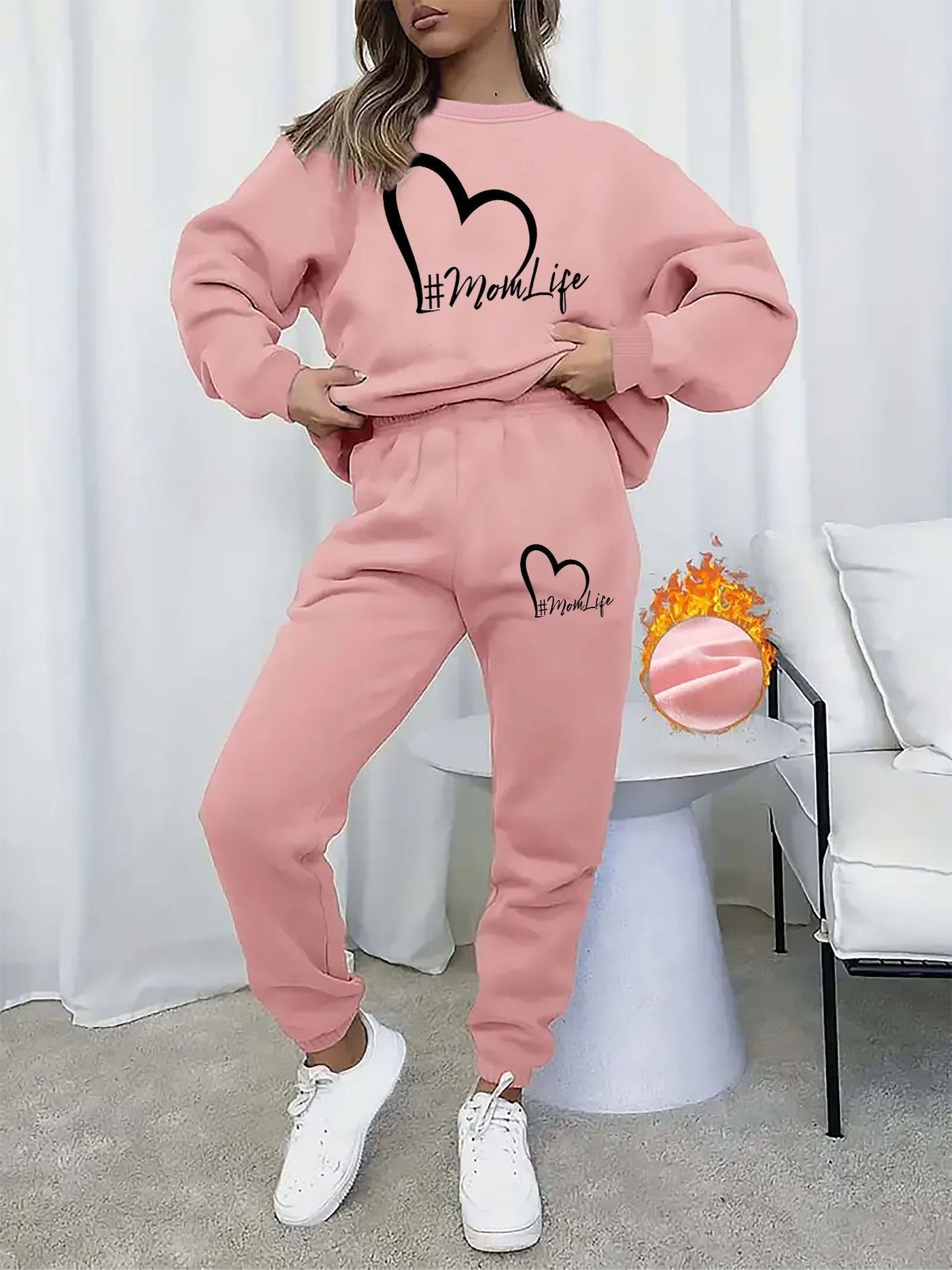 Bequemer Damen-Pullover mit Rundhals und Jogginghosenkleid | Warmes Set für Herbst und Winter