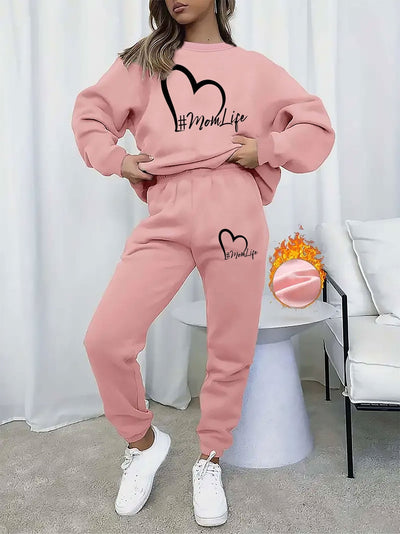 Bequemer Damen-Pullover mit Rundhals und Jogginghosenkleid | Warmes Set für Herbst und Winter