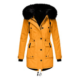 Damenparka mit Kapuze, Knöpfen und Taschen – Gold