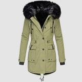 Damenparka mit Kapuze, Knöpfen und Taschen – Grün