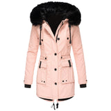 Damenparka mit Kapuze, Knöpfen und Taschen – Rosa