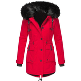 Damenparka mit Kapuze, Knöpfen und Taschen – Rot