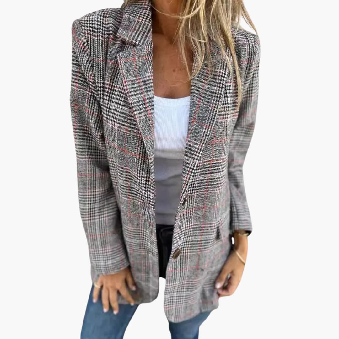 Karierter Damen Blazer mit Reverskragen